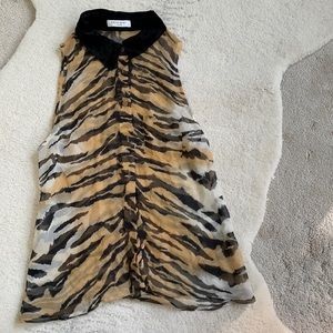 Equipment velvet collared tiger print sheer sleeveless button up